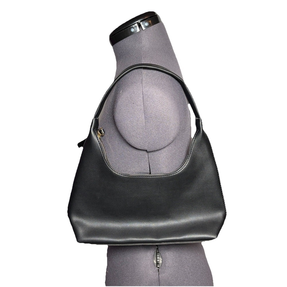 Y2K Black Minimalist Shoulder Bag‎ Small Zip Hobo Purse B-5.5"